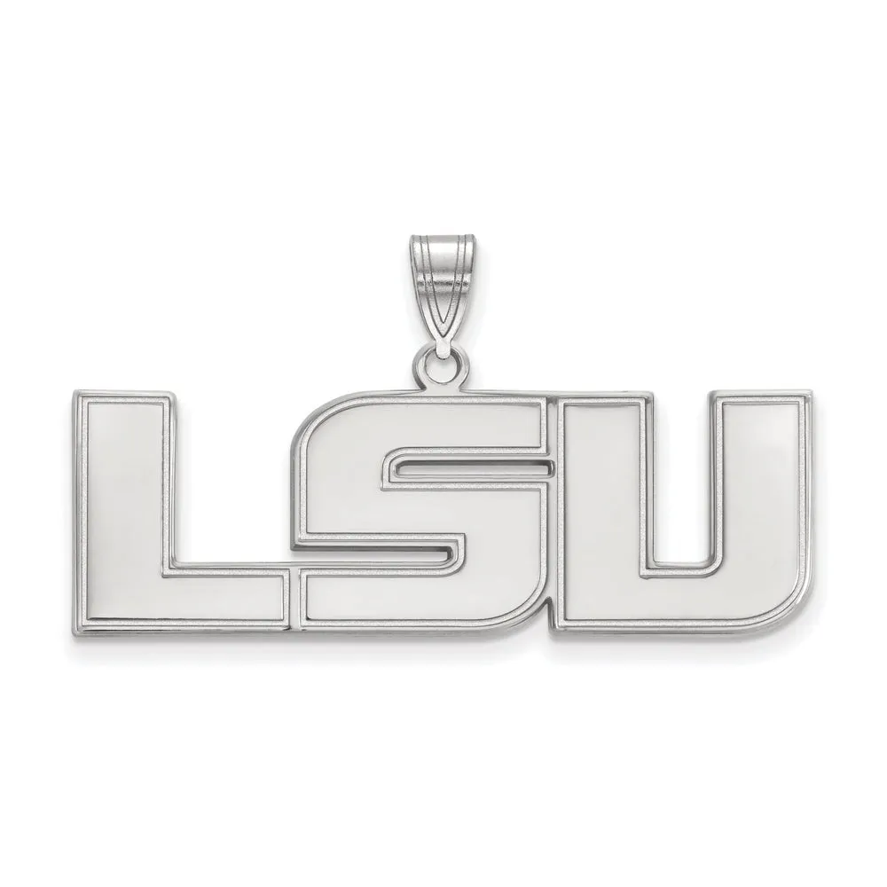 10k White Gold Louisiana State Large 'LSU' Pendant