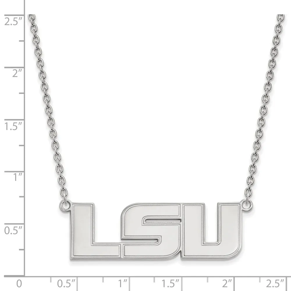 10k White Gold Louisiana State Lg Logo Pendant Necklace