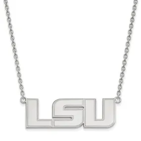 10k White Gold Louisiana State Lg Logo Pendant Necklace