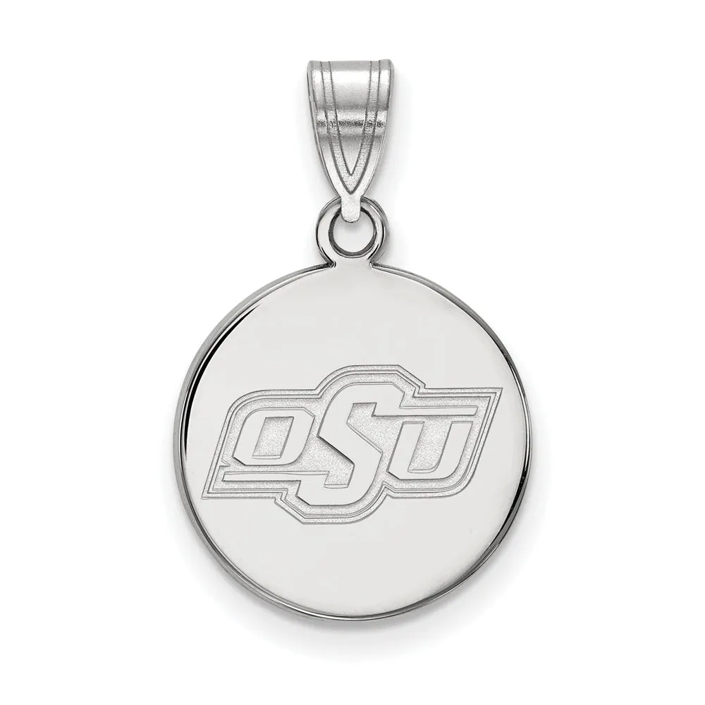 10k White Gold Oklahoma State Medium Disc Pendant