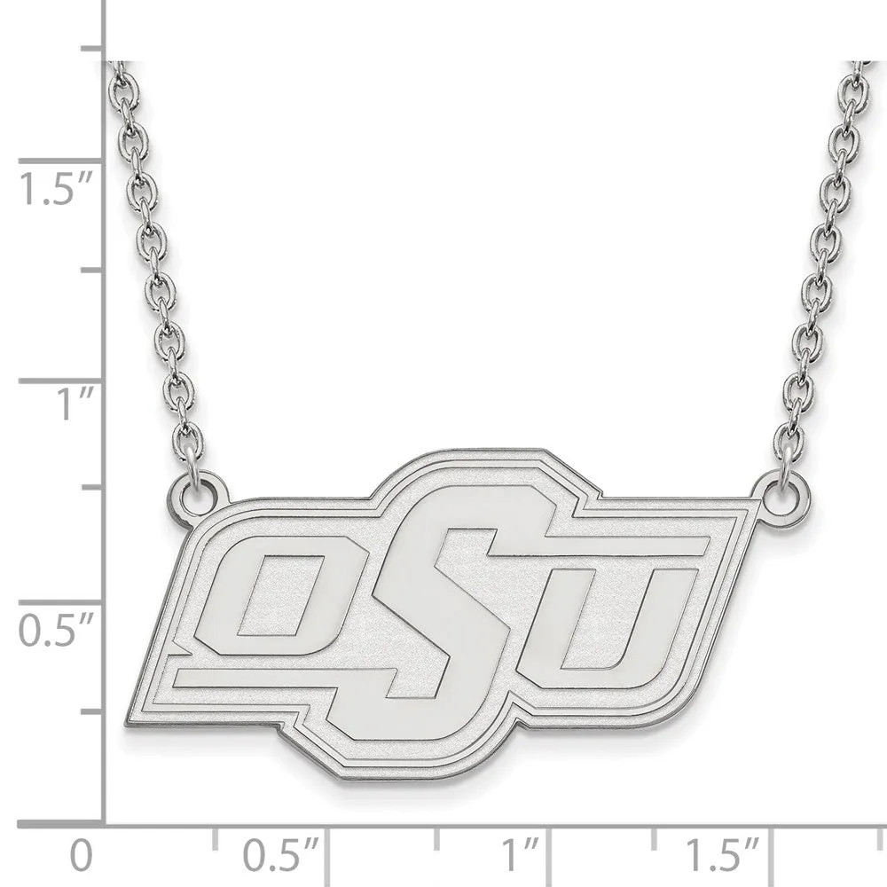 10k White Gold Oklahoma State OSU Large Pendant Necklace