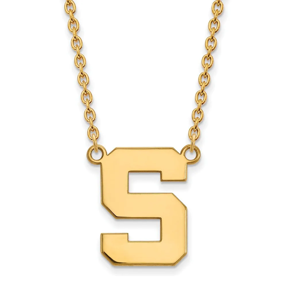 10k Yellow Gold Michigan State Large Initial S Pendant Necklace