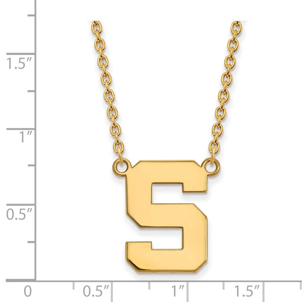 10k Yellow Gold Michigan State Large Initial S Pendant Necklace