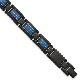 12mm Black Plated Stainless Steel, Blue Carbon Fiber Bracelet, 8.25 In