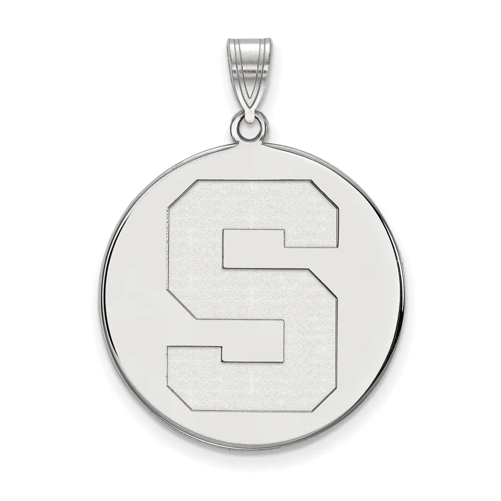 14k White Gold Michigan State XL Initial S Disc Pendant