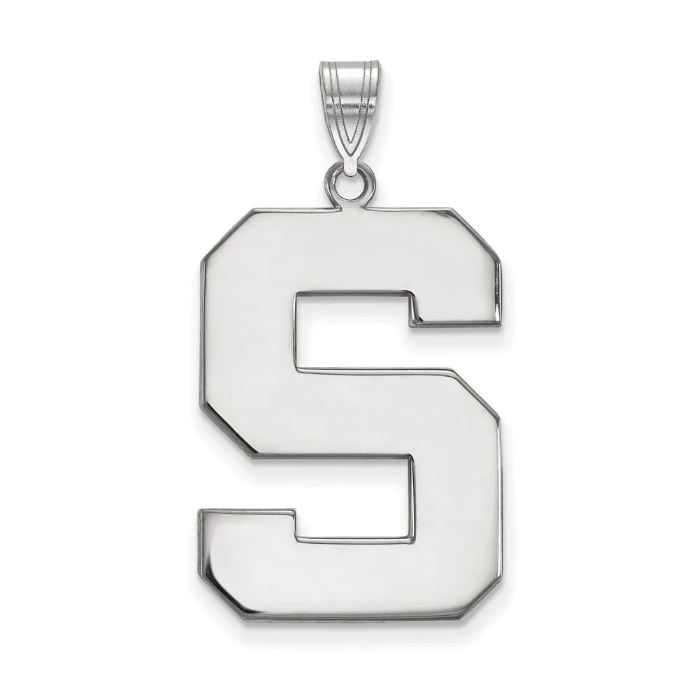 14k White Gold Michigan State XL Initial S Pendant