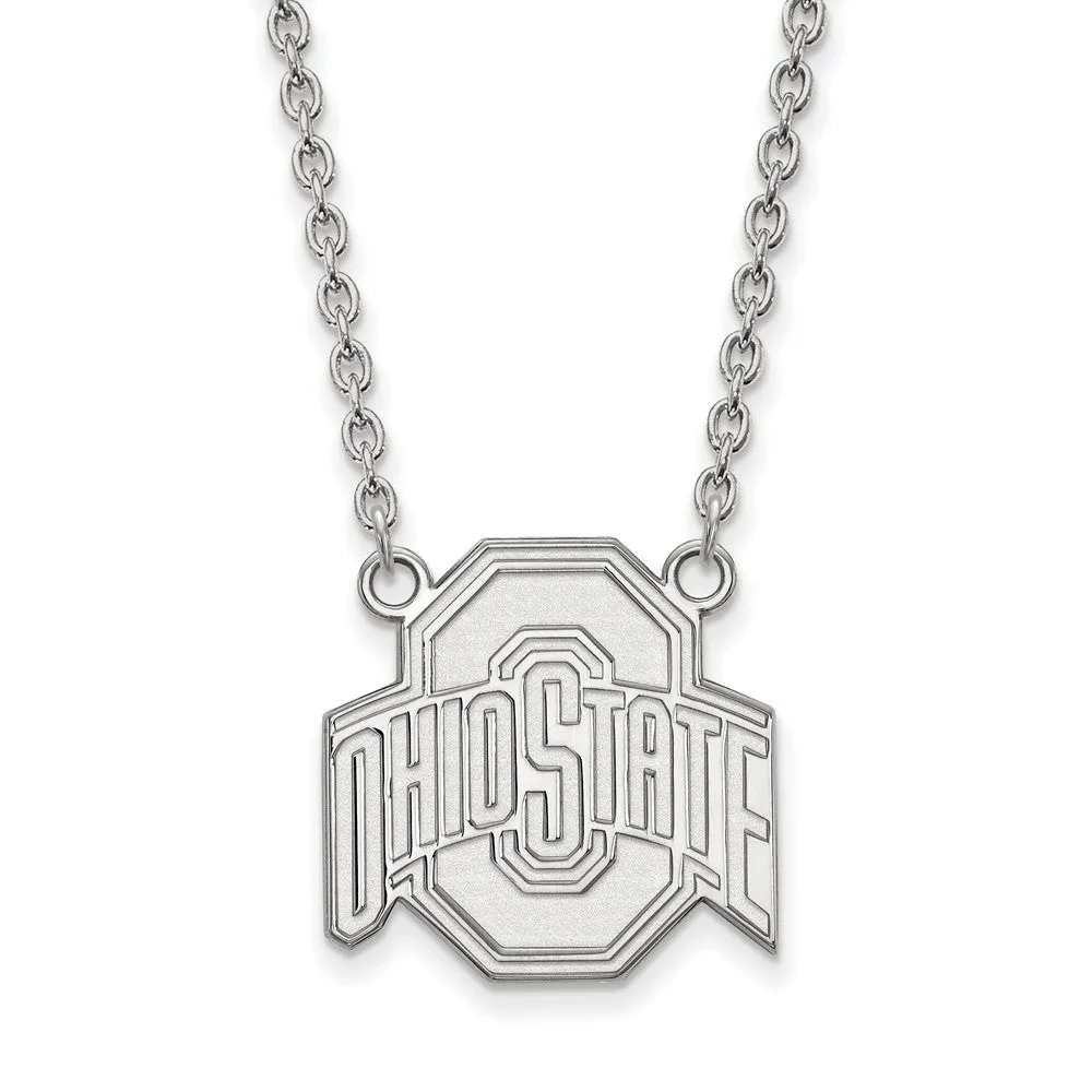 14k White Gold Ohio State Large Logo Pendant Necklace