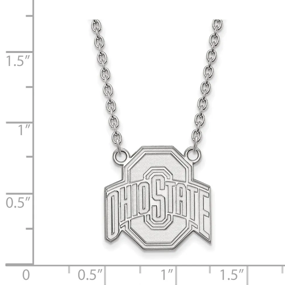 14k White Gold Ohio State Large Logo Pendant Necklace