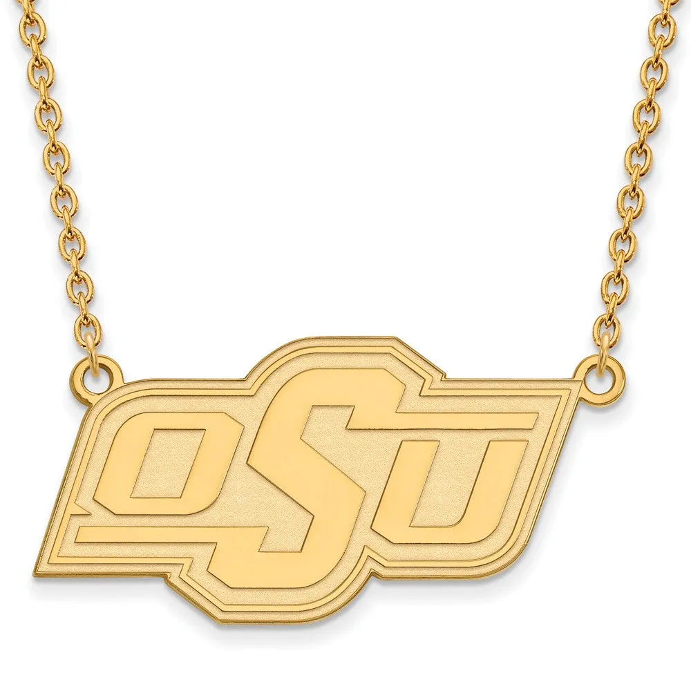 14k Yellow Gold Oklahoma State OSU Large Pendant Necklace