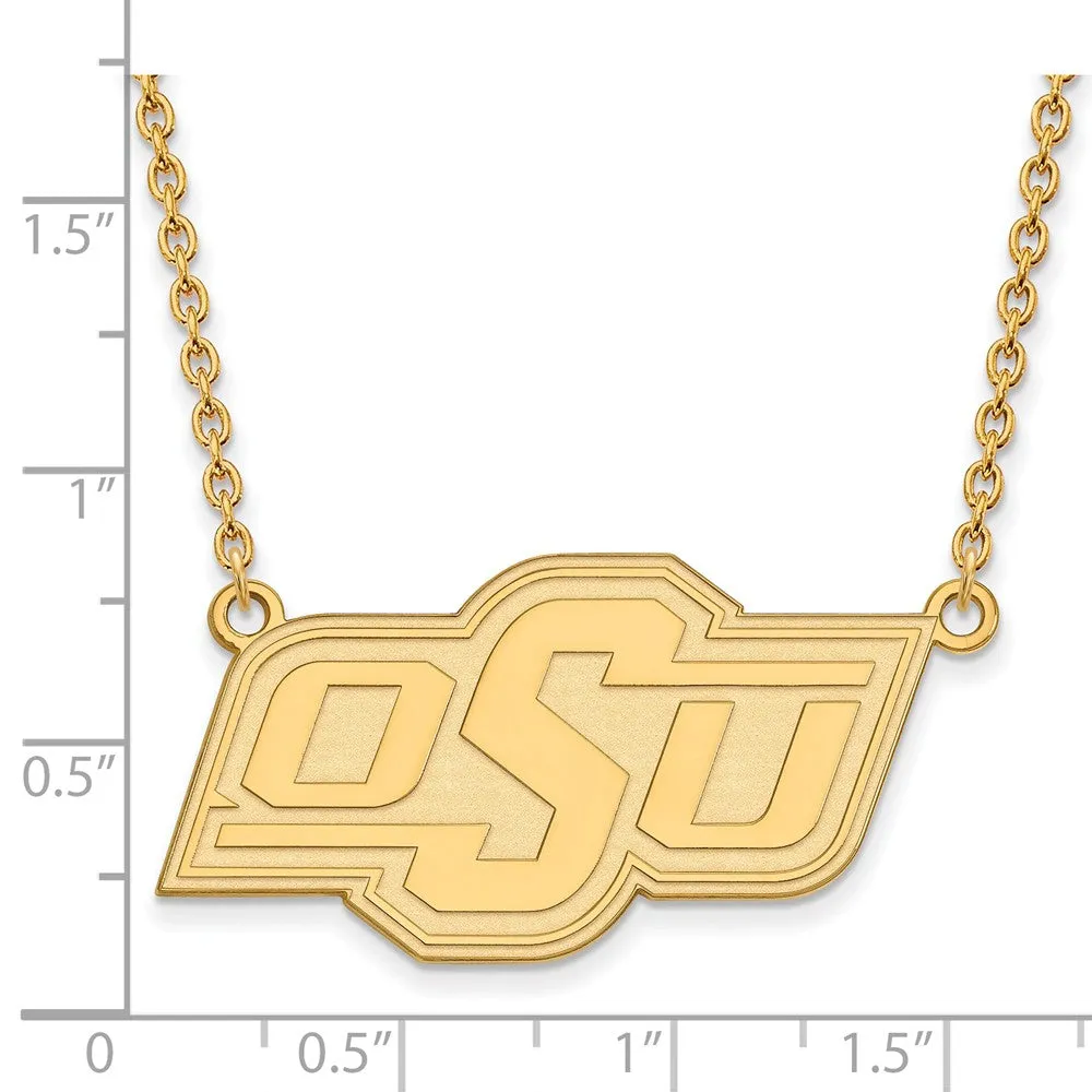 14k Yellow Gold Oklahoma State OSU Large Pendant Necklace