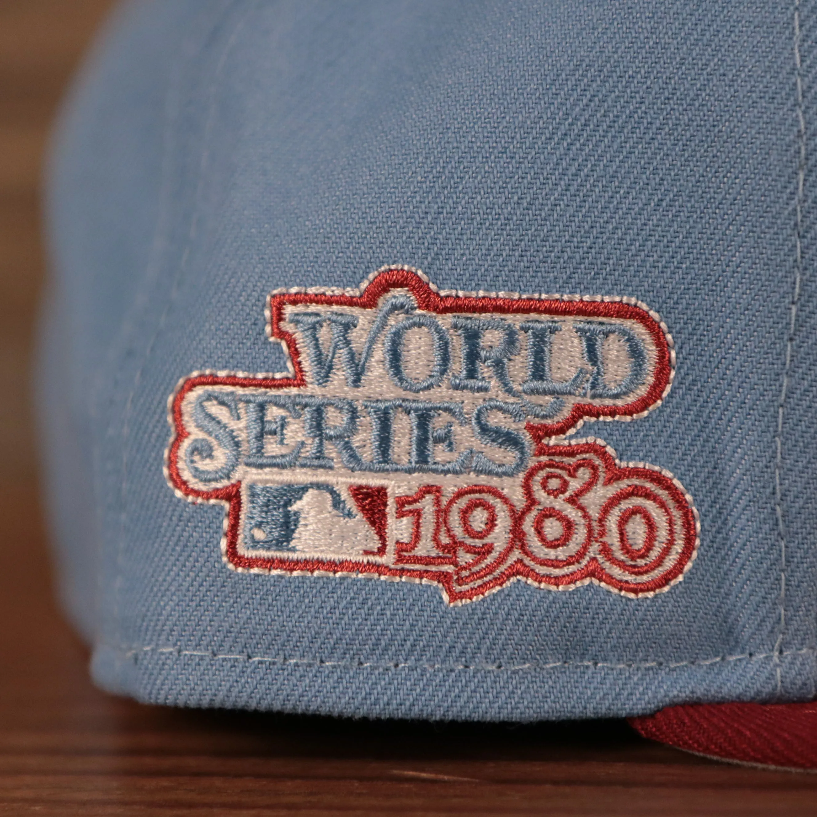 1980 World Series Cooperstown Phillies 59fifty Gray Bottom Fitted | Vintage Phillies Ice Blue/Maroon Side Patch Fitted Hat