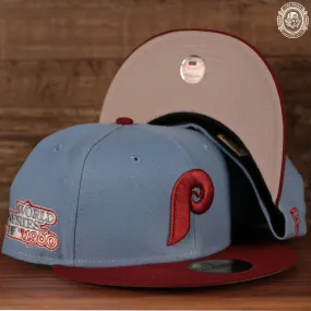 1980 World Series Cooperstown Phillies 59fifty Gray Bottom Fitted | Vintage Phillies Ice Blue/Maroon Side Patch Fitted Hat