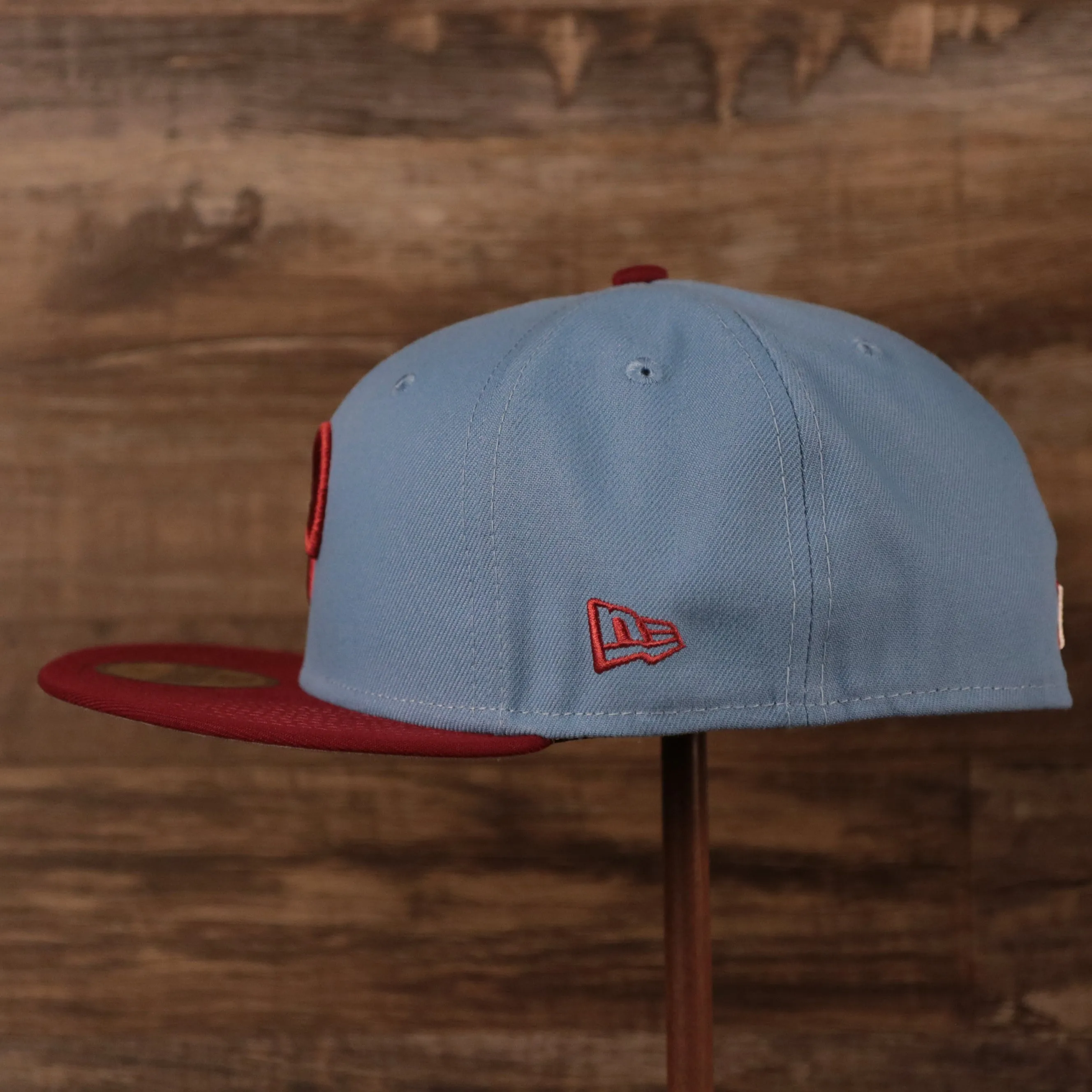 1980 World Series Cooperstown Phillies 59fifty Gray Bottom Fitted | Vintage Phillies Ice Blue/Maroon Side Patch Fitted Hat