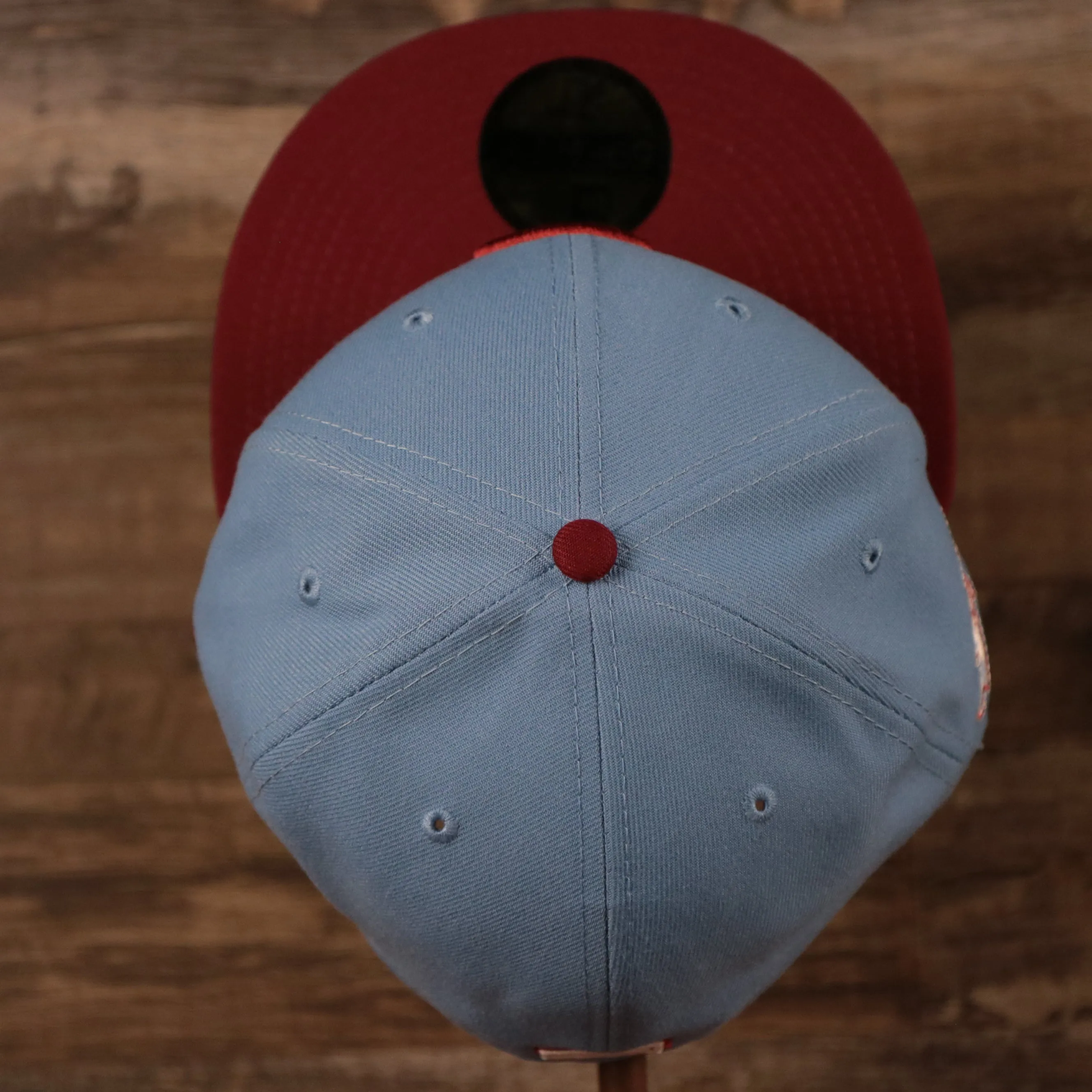 1980 World Series Cooperstown Phillies 59fifty Gray Bottom Fitted | Vintage Phillies Ice Blue/Maroon Side Patch Fitted Hat