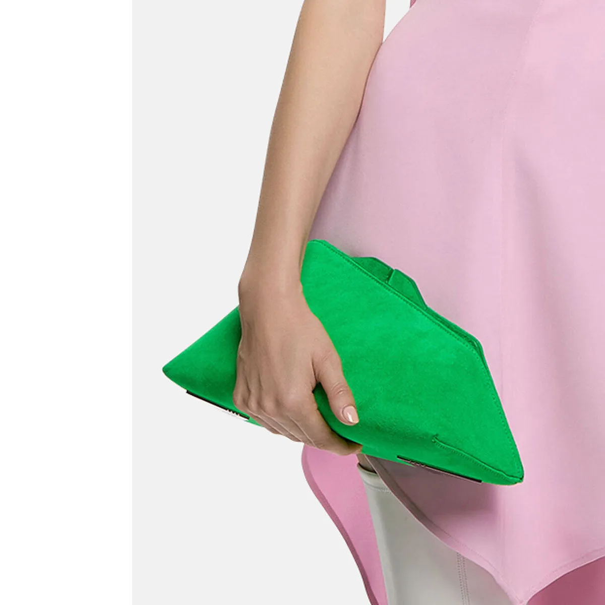 ''8.30PM'' Suede Oversized Clutch, Green