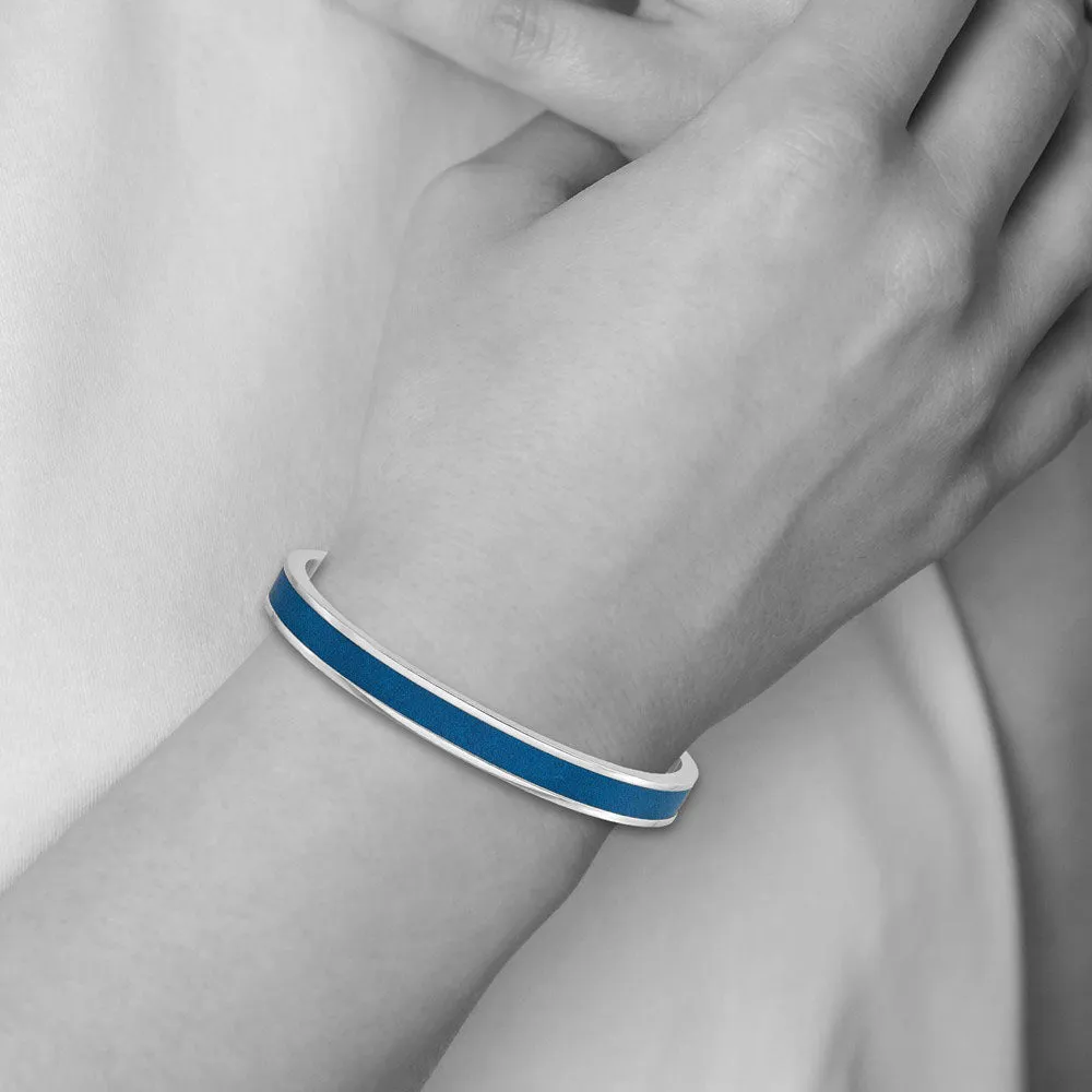 8mm Stainless Steel & Blue Leather Cuff Bracelet, 7.25 Inch