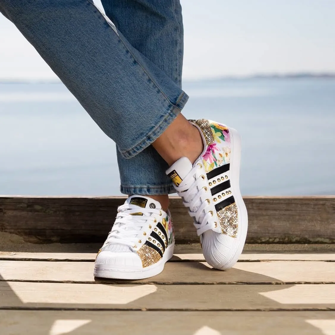 Adidas Superstar Fiori Gold 1 Glitter & Borchie