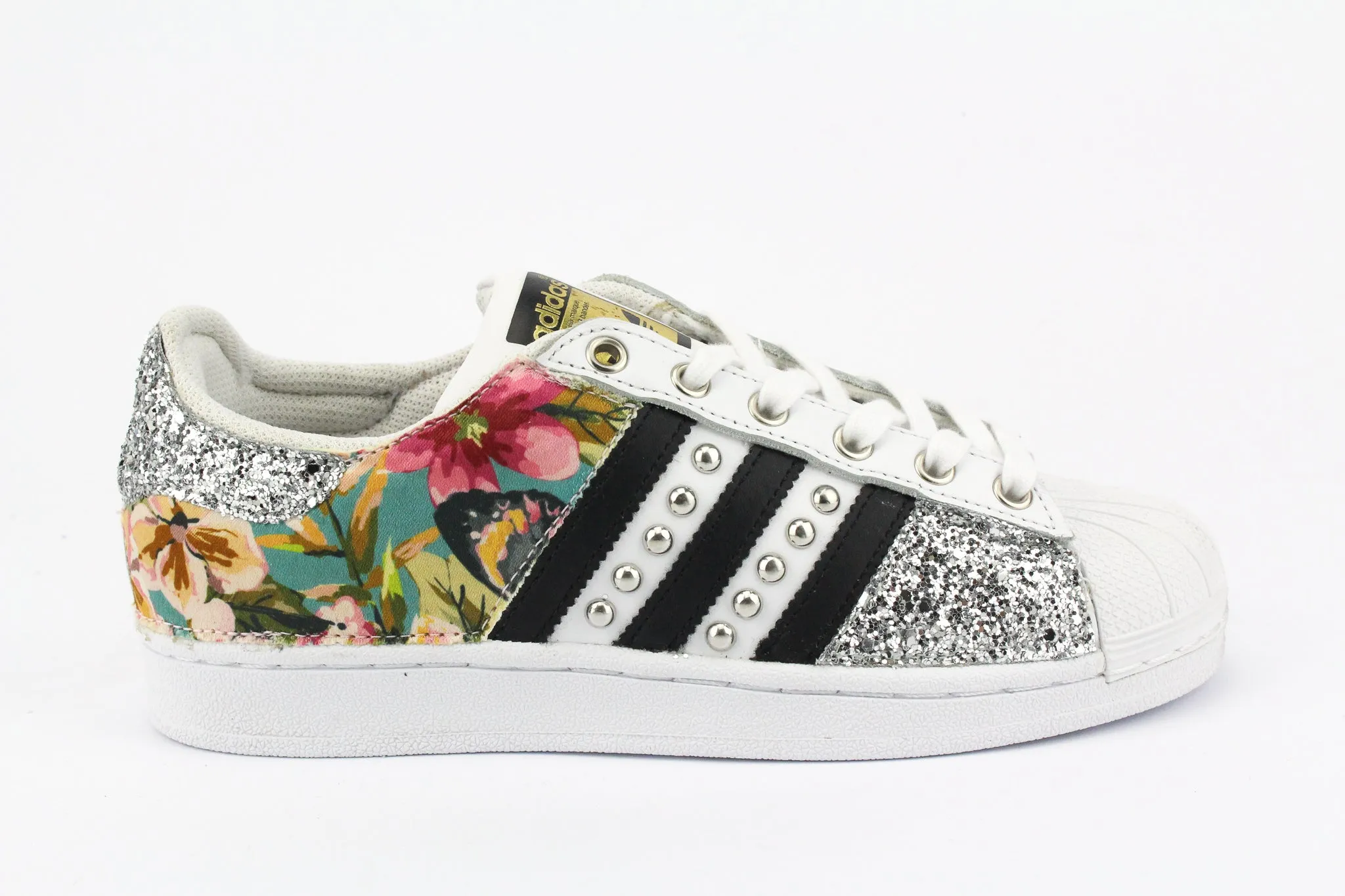 Adidas Superstar Fiori Silver Glitter & Borchie