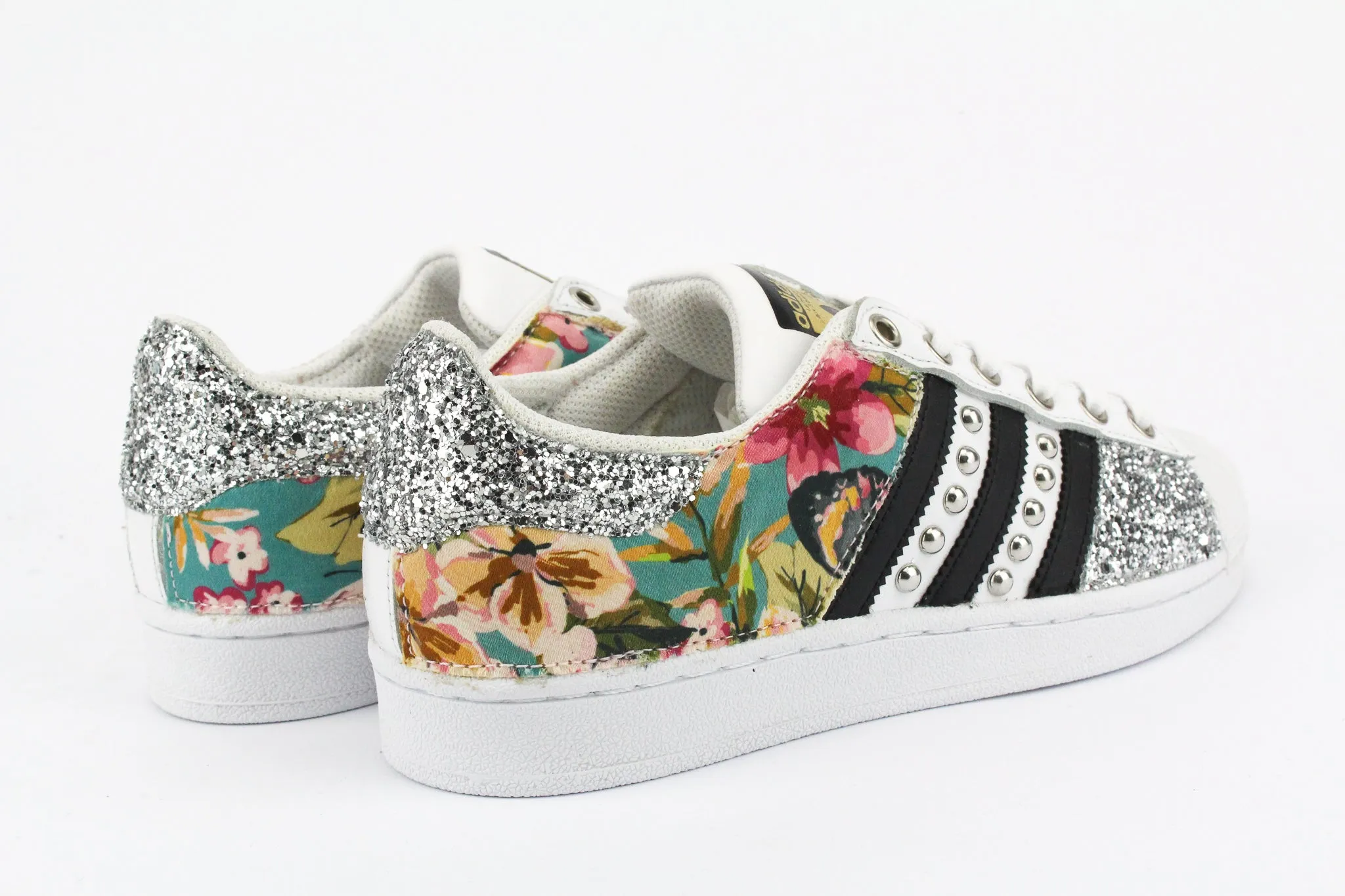 Adidas Superstar Fiori Silver Glitter & Borchie