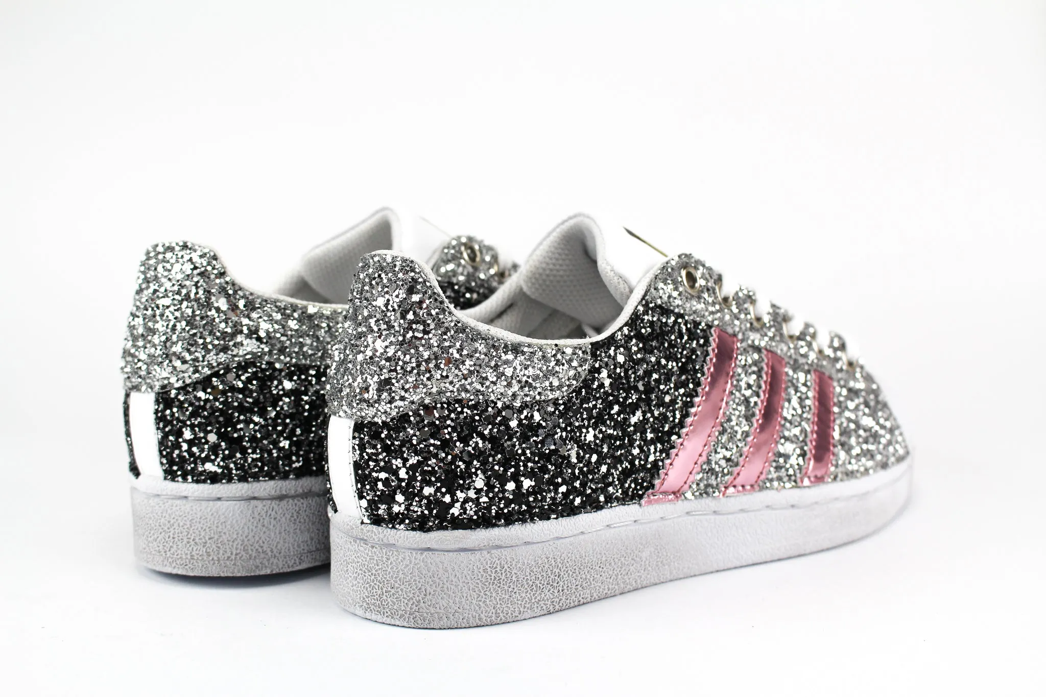 Adidas Superstar Pink Total Glitter Black & Silver