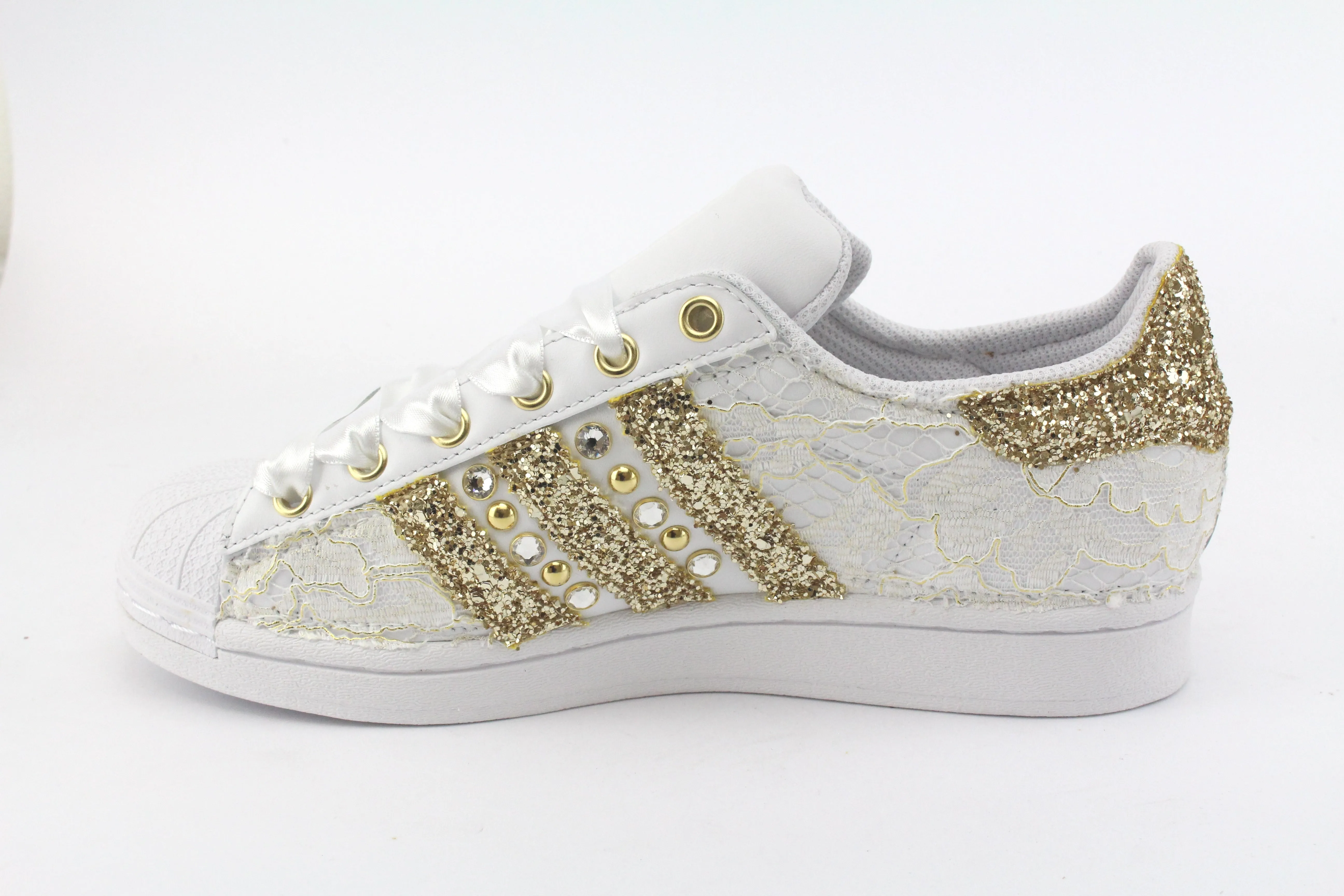 Adidas Superstar Pizzo White Glitter Oro Borchie & Strass