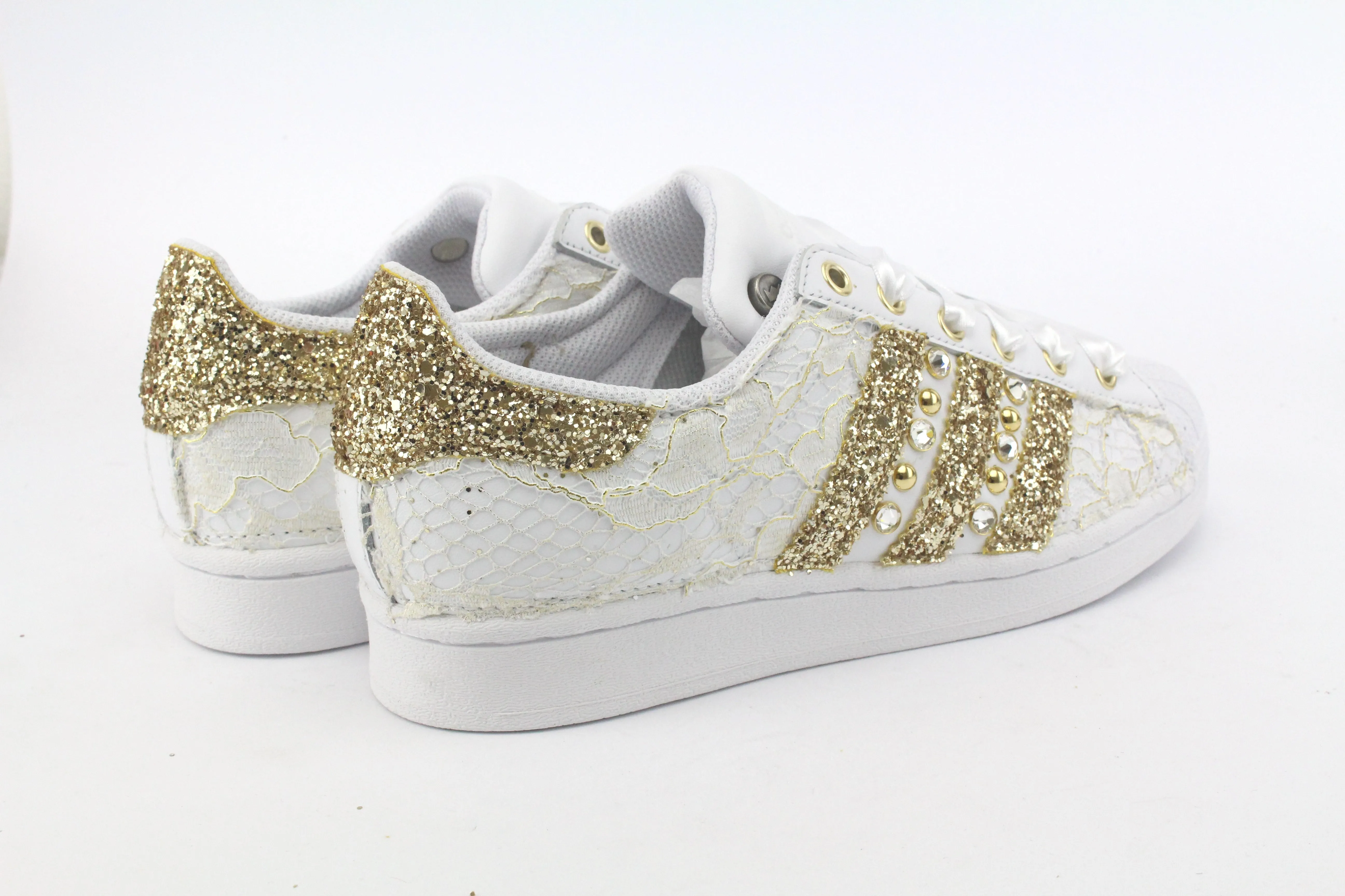 Adidas Superstar Pizzo White Glitter Oro Borchie & Strass