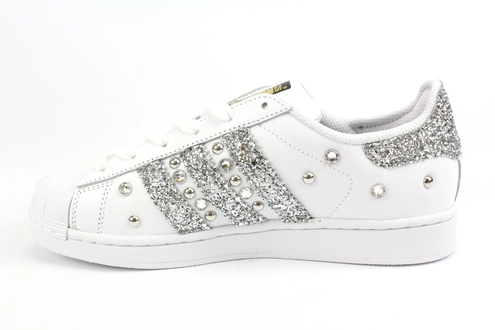 Adidas Superstar Silver Glitter Strass & Borchie