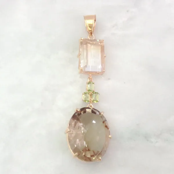 Bi-Color Quartz, Peridot & Smokey Quartz Pendant