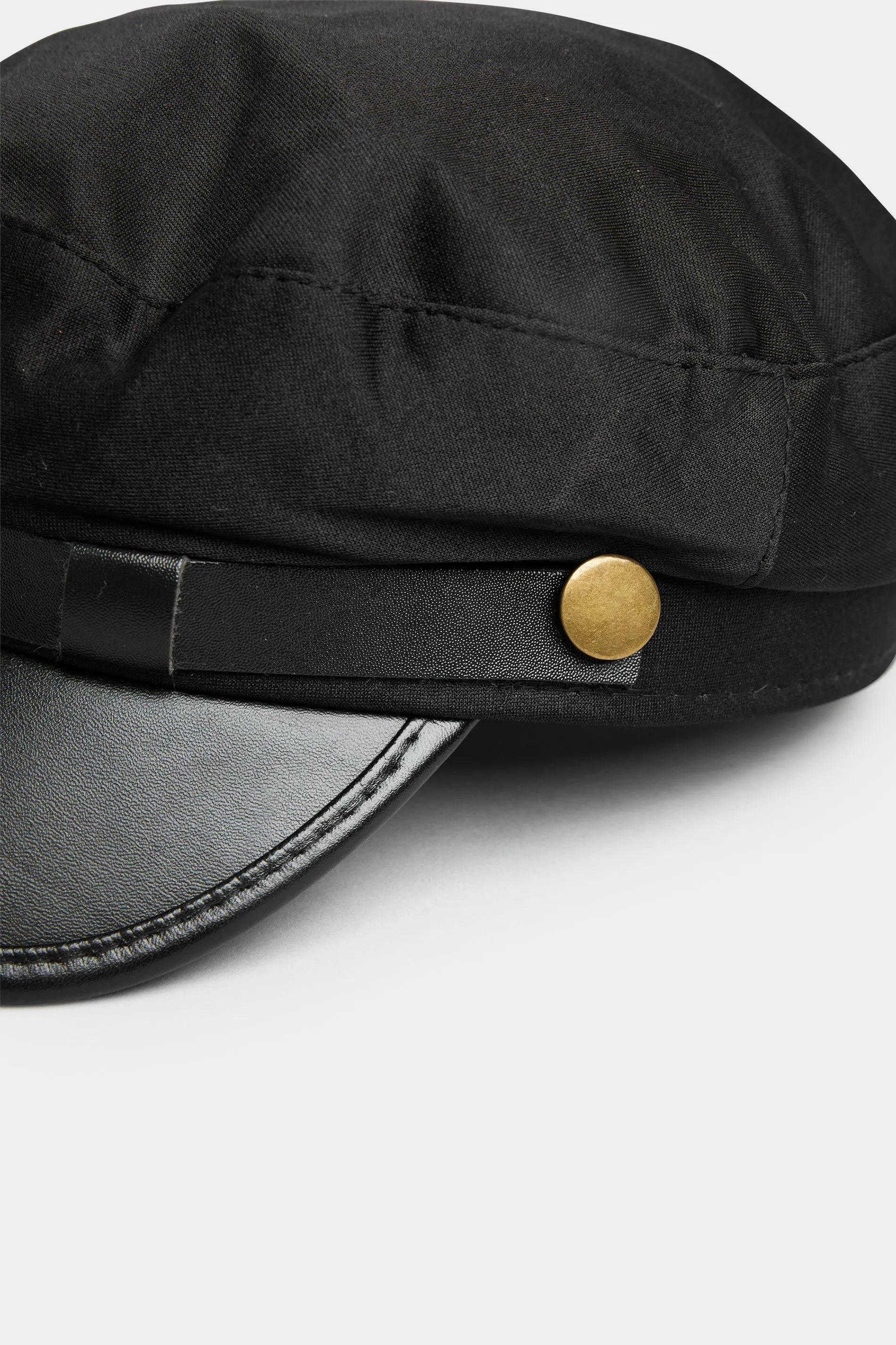 Black Faux Leather Peak Baker Boy Hat