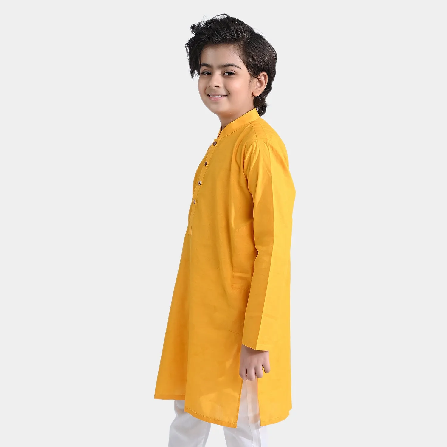 Boys Jacquard Basic Kurta-Yellow