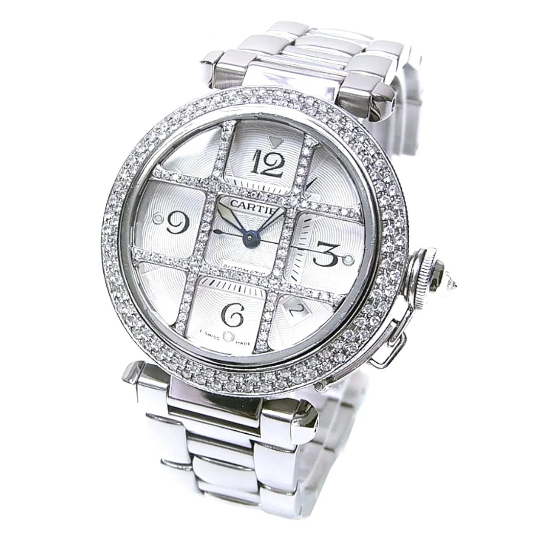 CARTIER PASHA GRID 38mm Automatic Steel 1.9TCW DIAMOND Watch