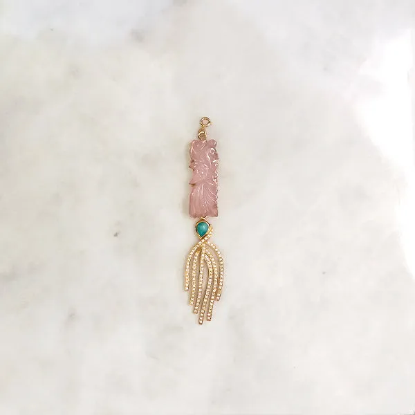 Carved Rose Quartz with Amazonite and Cubic Zirconia Stone Pendant