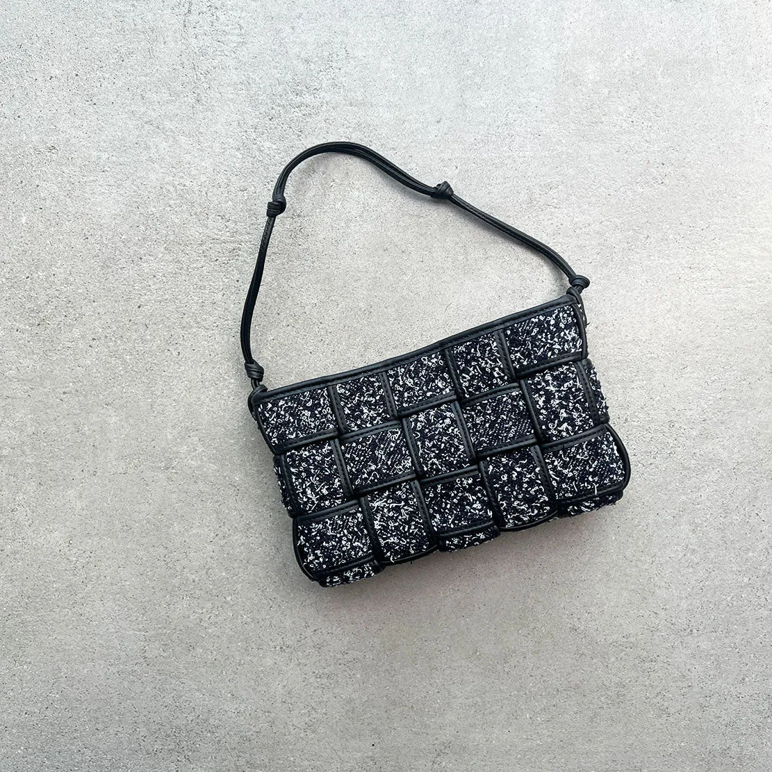 Cassette Tweed Pouch on Strap, Indigo