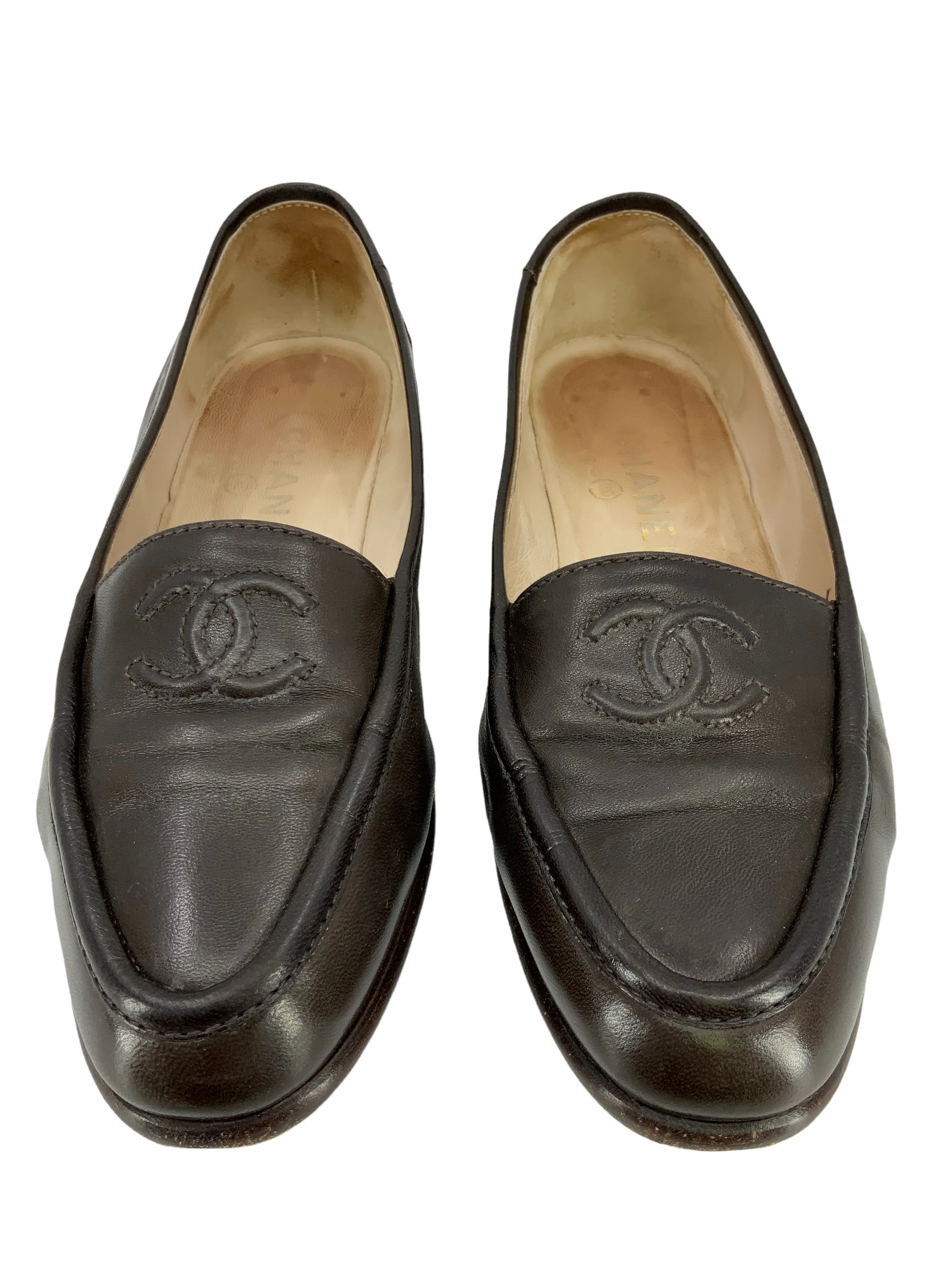 CHANEL Lambskin Leather CC Loafers Size 7.5