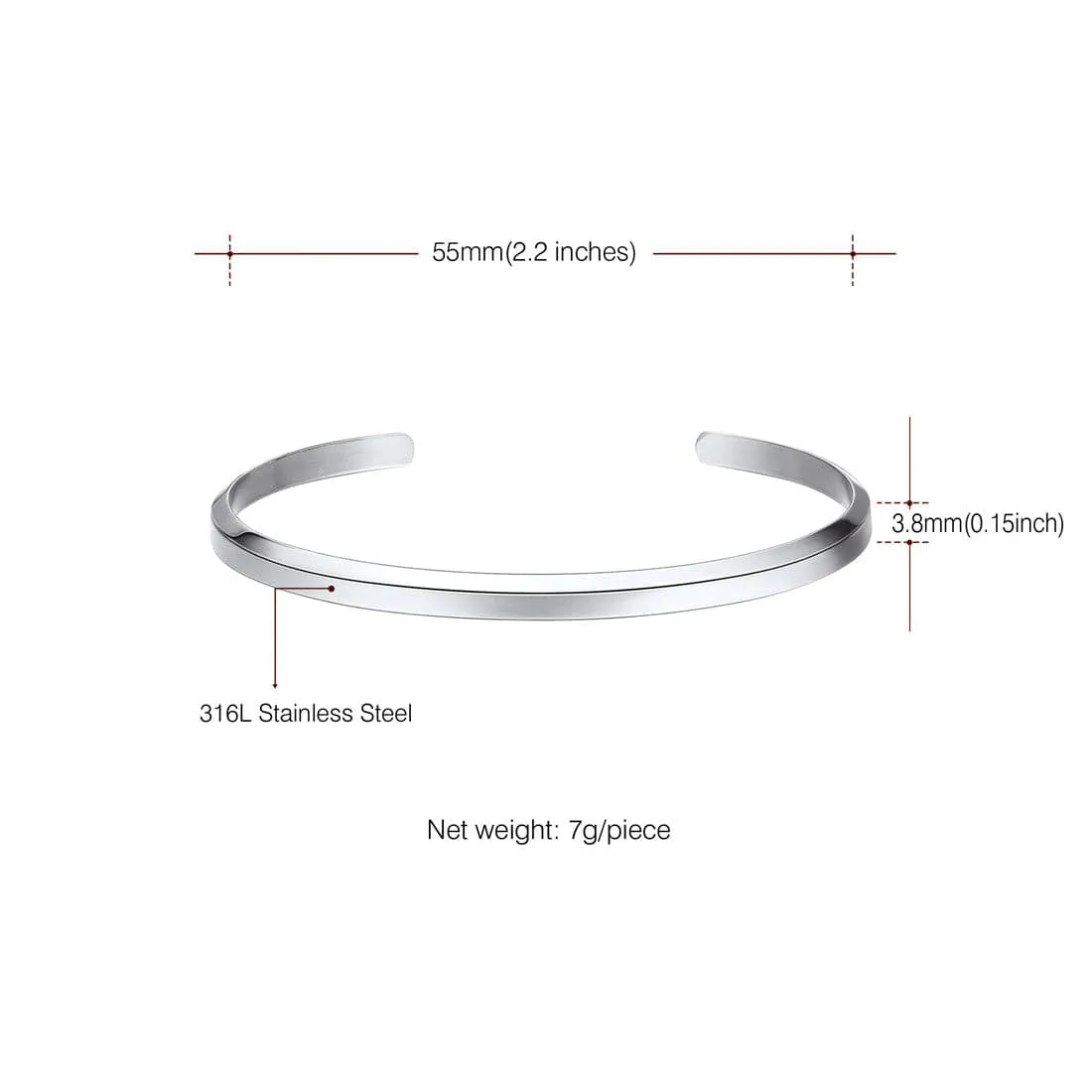 Classic Adjustable Stainless Steel Half Circle Open Cuff Bracelet