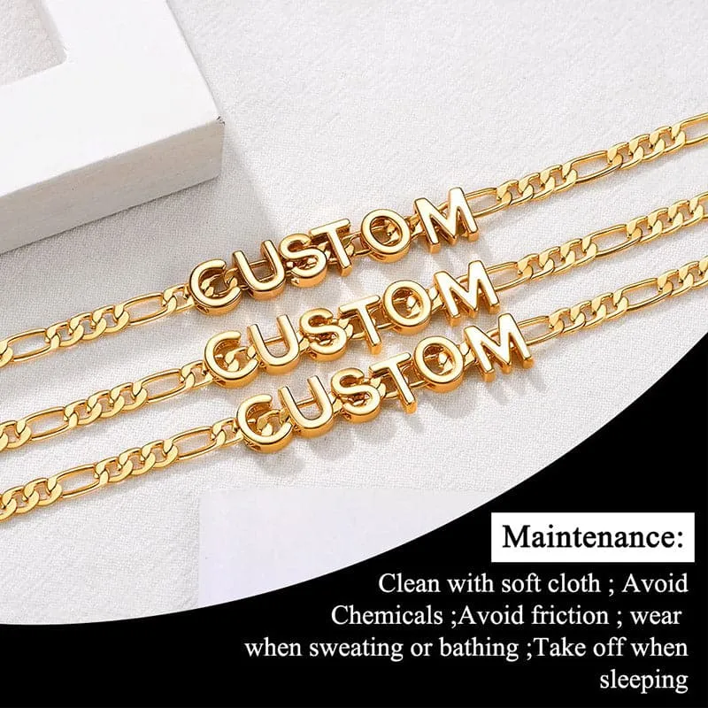 Custom Gold Plated A-Z Initials Figaro Chain Bracelet