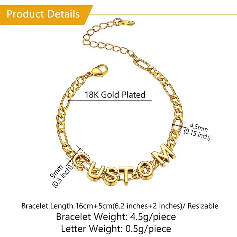 Custom Gold Plated A-Z Initials Figaro Chain Bracelet