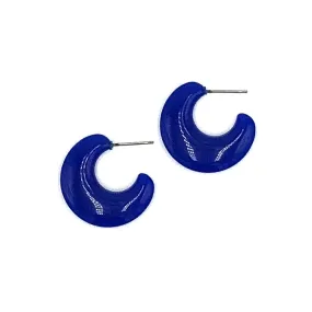 Deep Blue Art Deco Flat Hoop Earrings