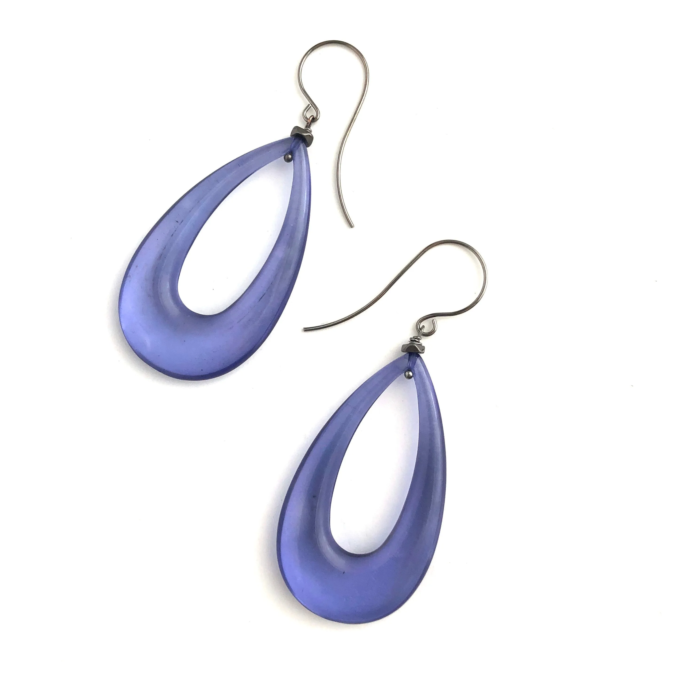 Denim Blue Lucite Teardrop Hoop Drop Earrings