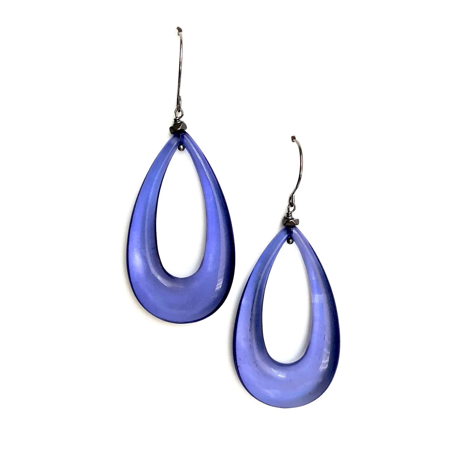 Denim Blue Lucite Teardrop Hoop Drop Earrings