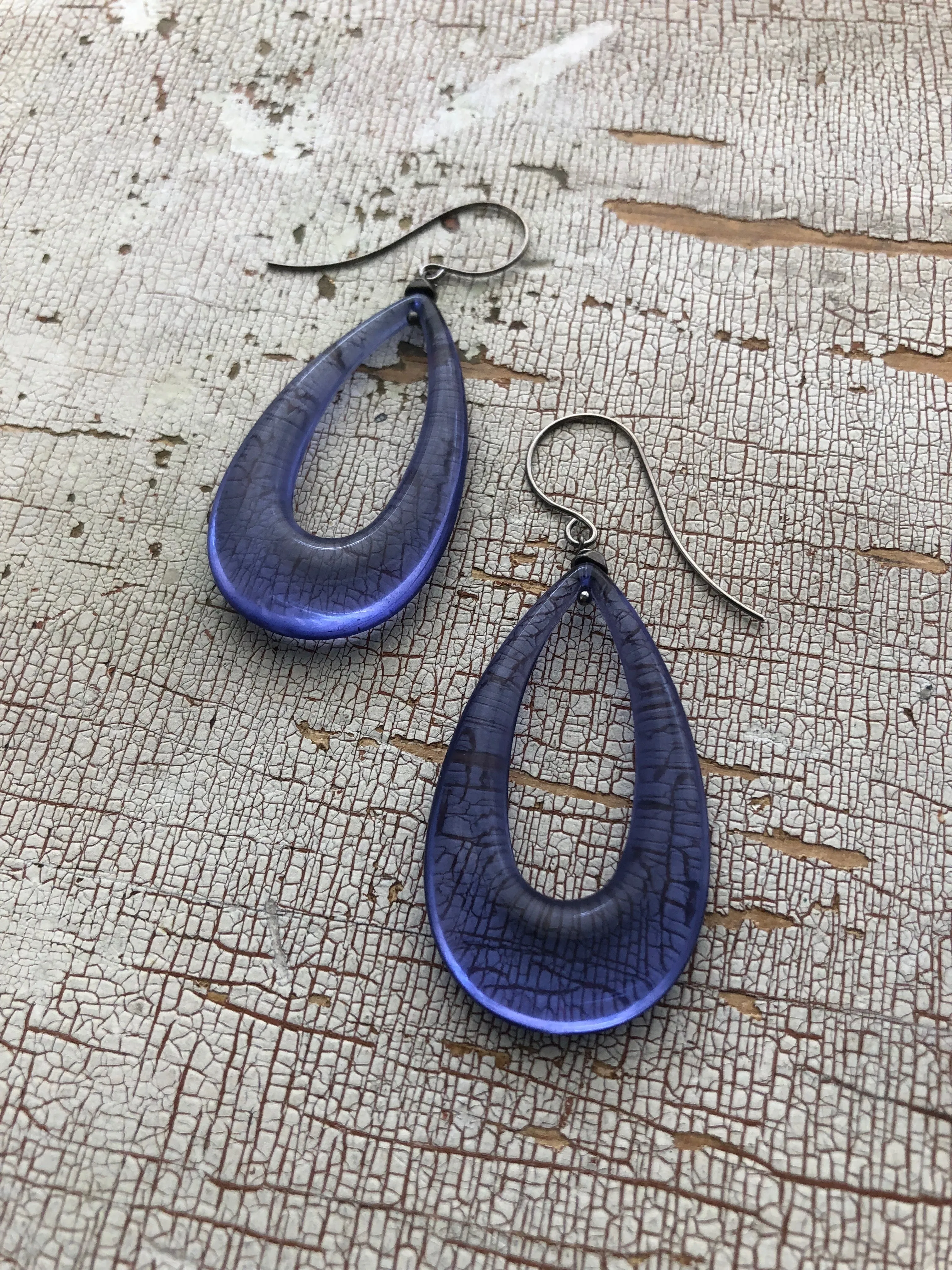 Denim Blue Lucite Teardrop Hoop Drop Earrings