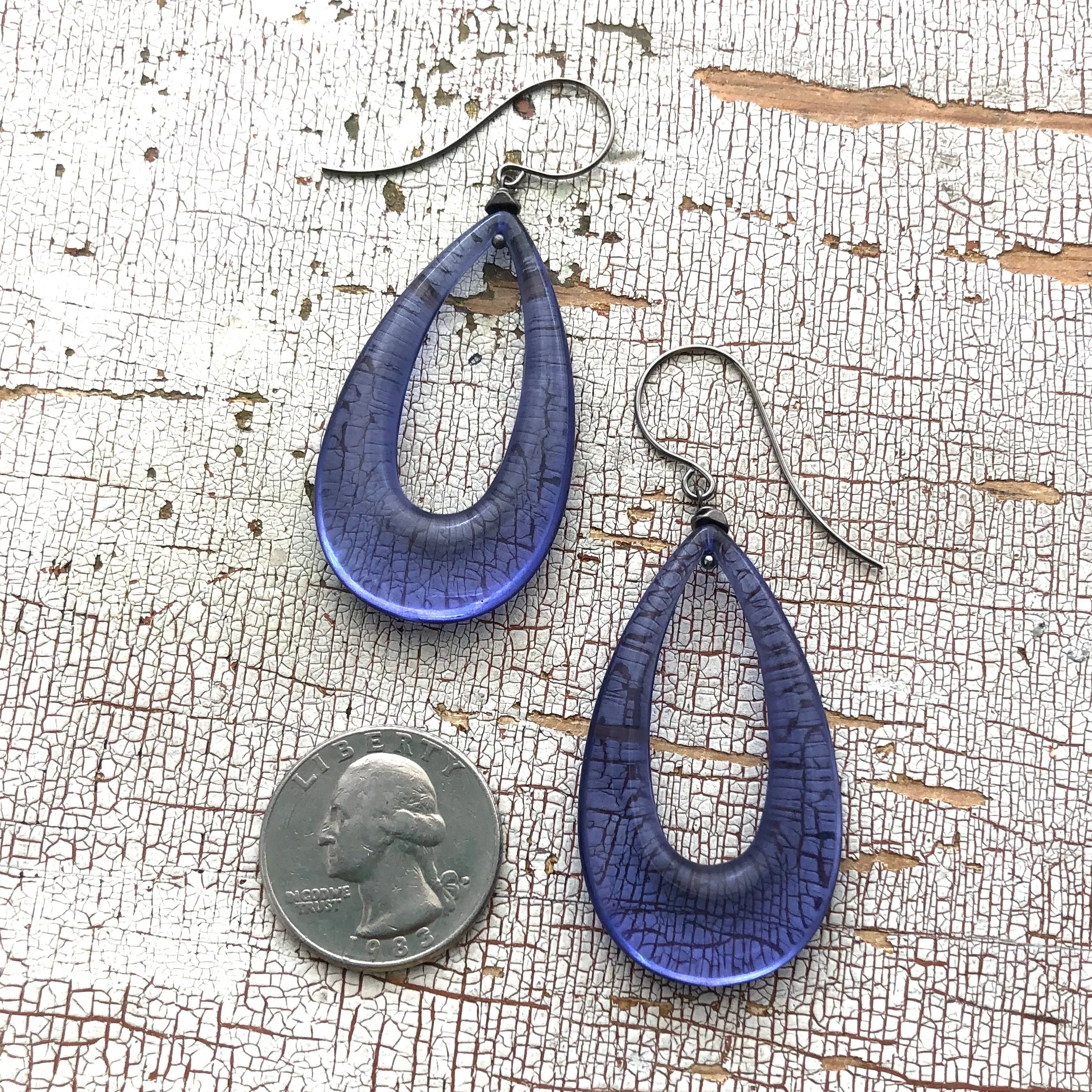 Denim Blue Lucite Teardrop Hoop Drop Earrings