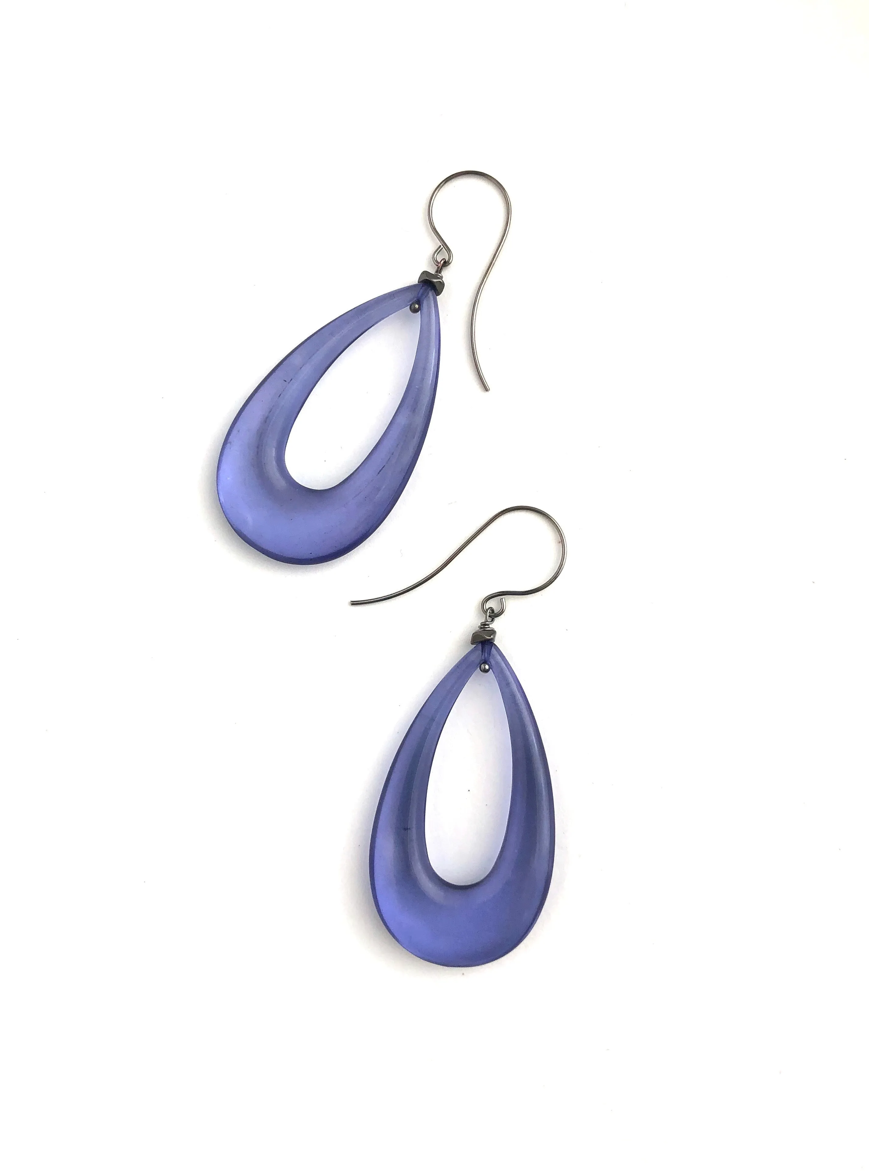 Denim Blue Lucite Teardrop Hoop Drop Earrings