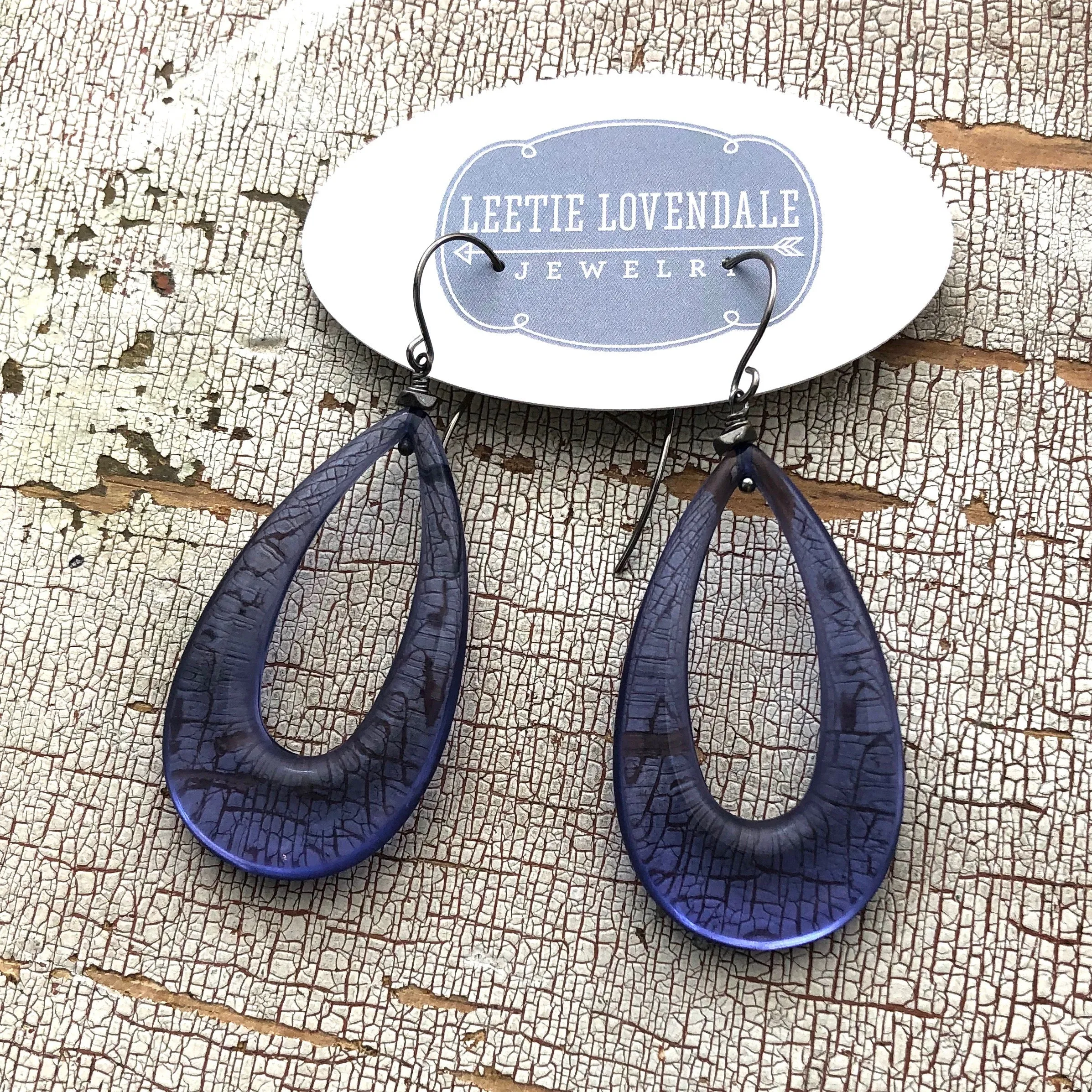 Denim Blue Lucite Teardrop Hoop Drop Earrings