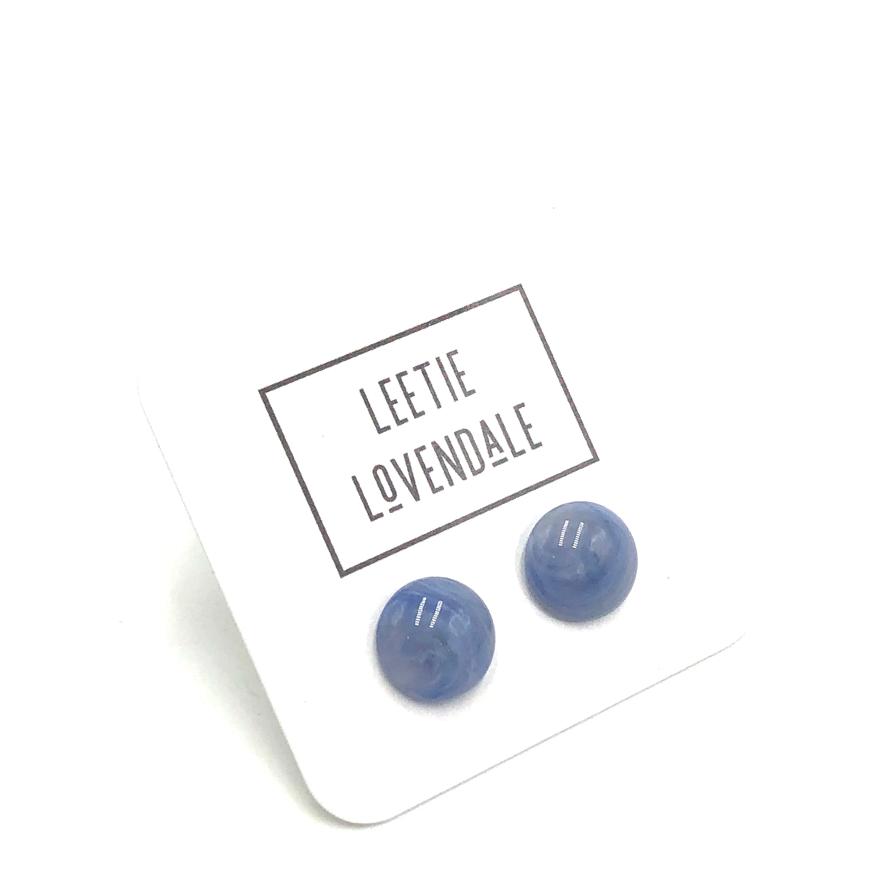 Denim Blue Marbled Retro Button Stud Earrings