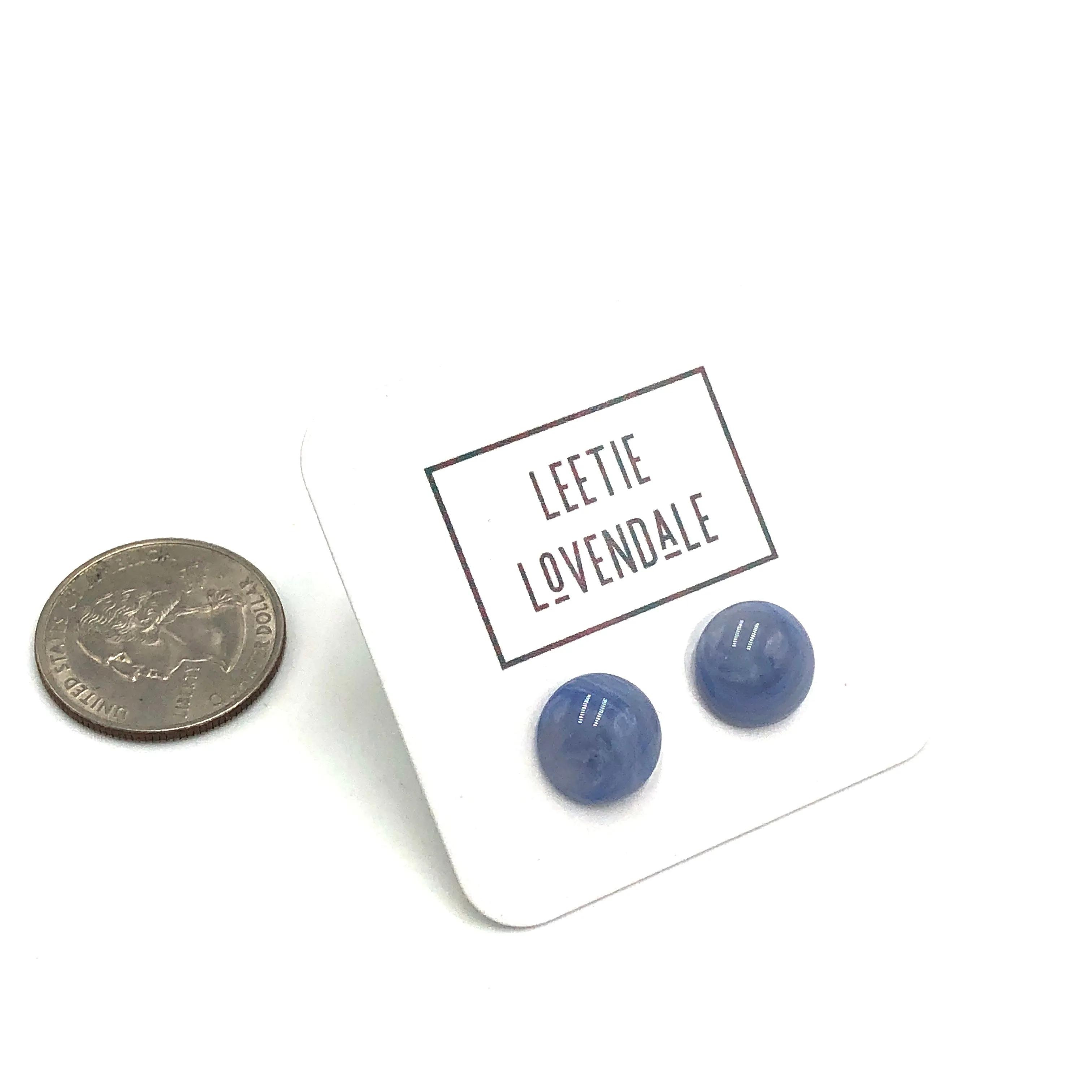 Denim Blue Marbled Retro Button Stud Earrings