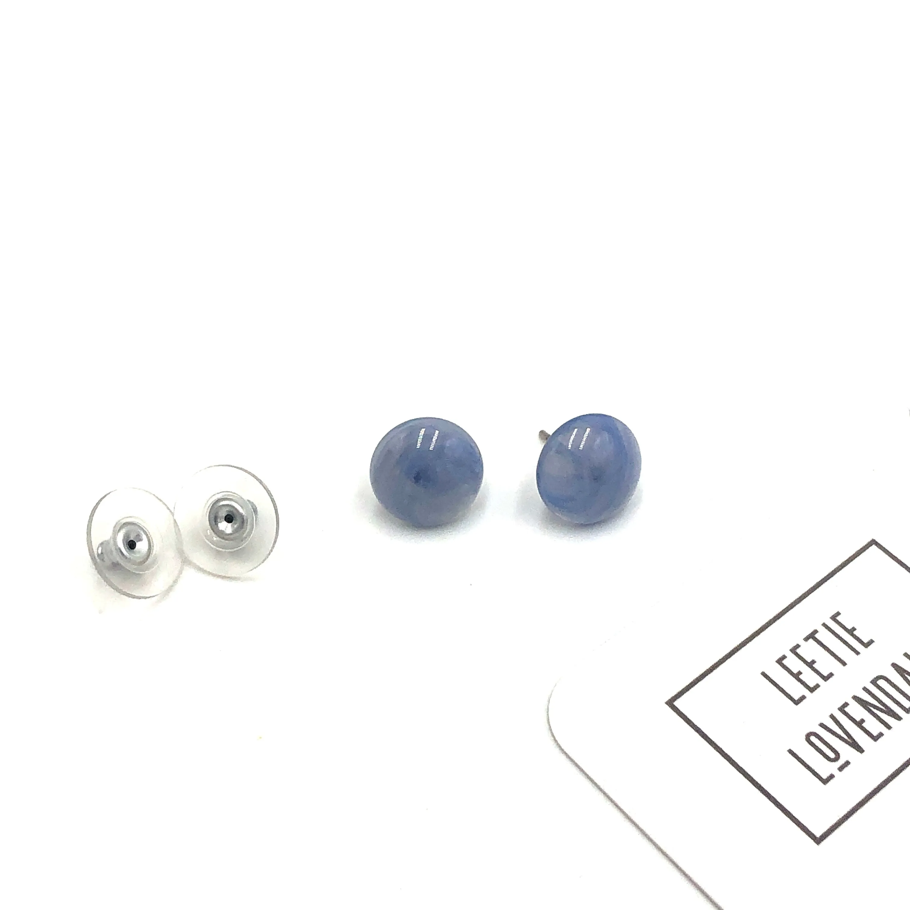 Denim Blue Marbled Retro Button Stud Earrings