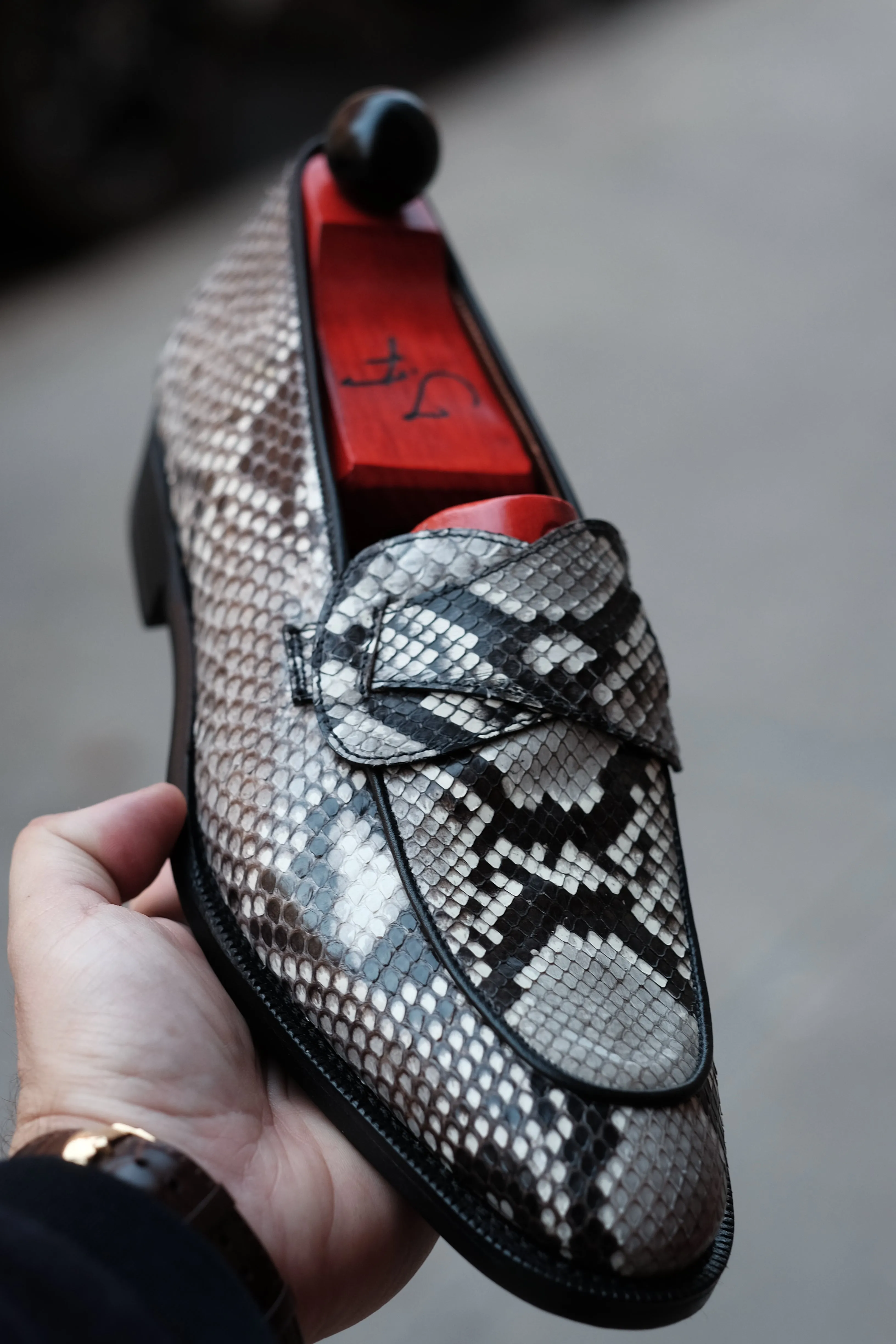 Francois - MTO - TMG Last - Genuine Python / Black Calf - Single Leather Sole