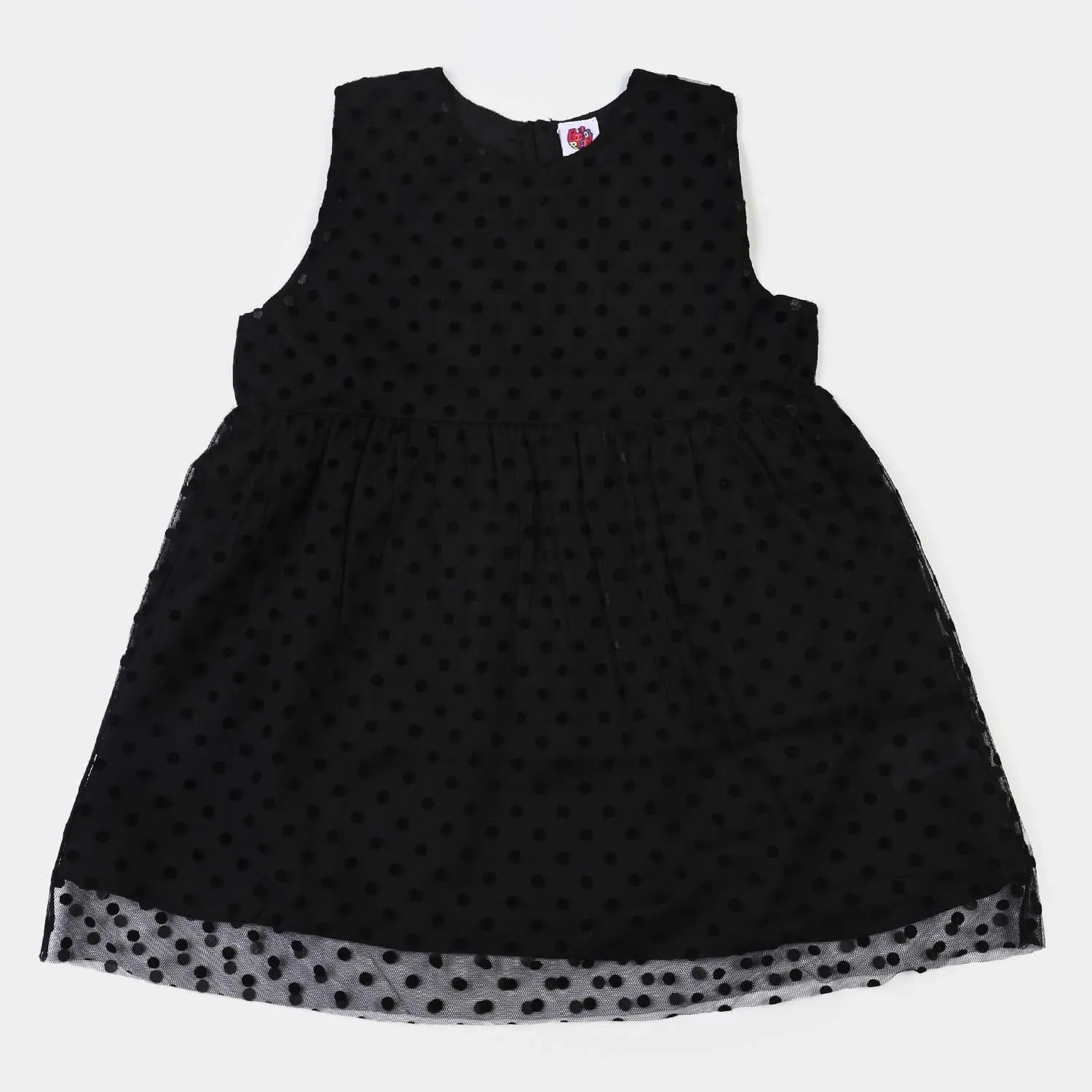 Girls Brochia Net Polka Frock-BLACK