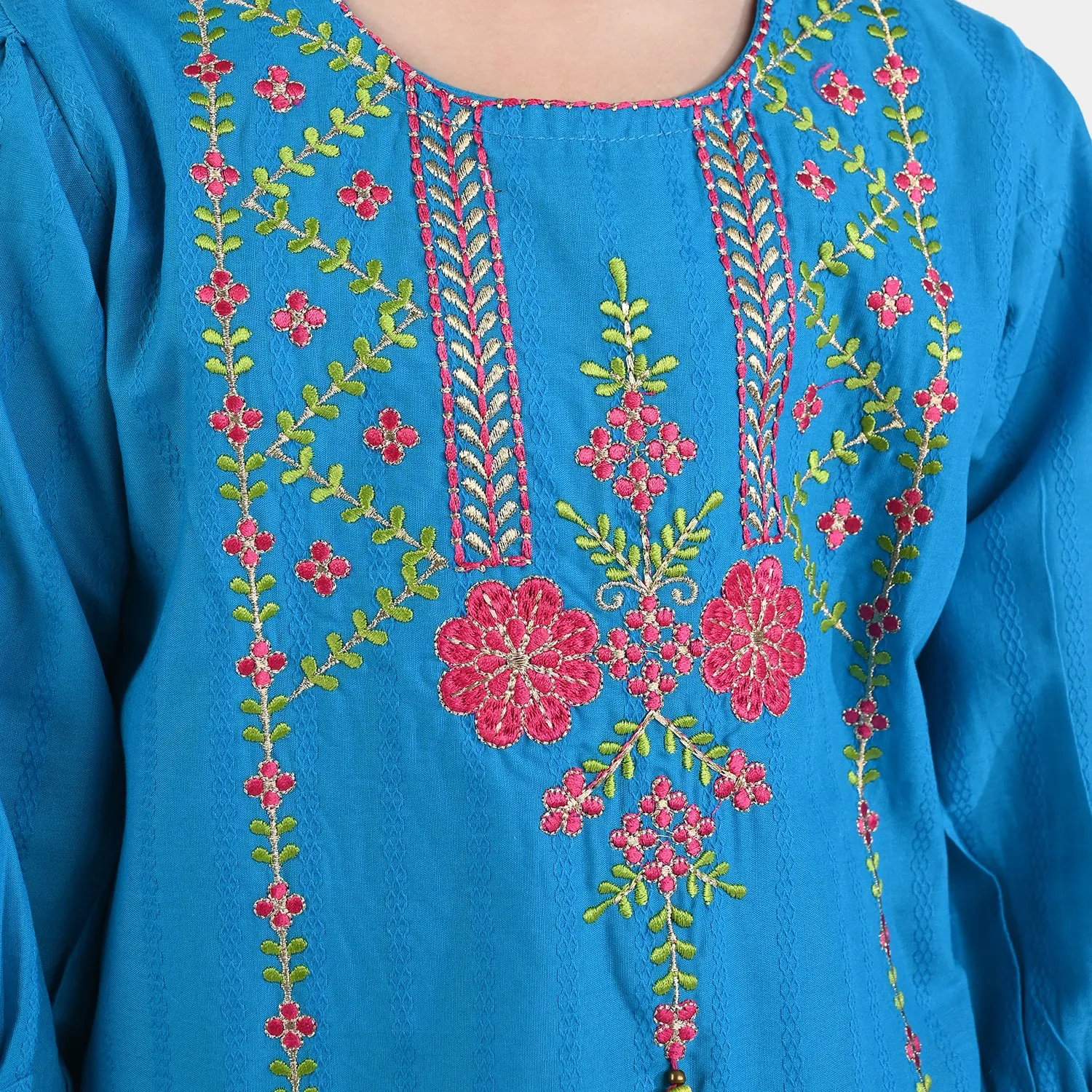 Girls Jacquard EMB 2Pcs Roshan-Teal